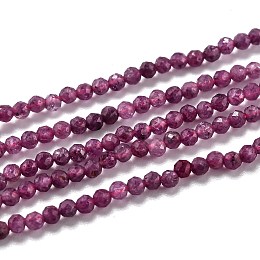 Honeyhandy Natural Ruby/Red Corundum Beads Strands, Faceted, Round, 2mm, Hole: 0.3mm, about 170pcs/strand, 15.35 inch(39cm)