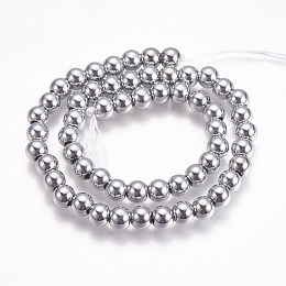 Honeyhandy Electroplate Non-magnetic Synthetic Hematite Beads Strands, Round, Platinum Plated, 8mm, Hole: 3mm, about 59pcs/strand, 15.9 inch