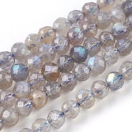 Honeyhandy Natural Labradorite Beads Strands, Faceted, Round, 4mm, Hole: 0.8mm, about 96~100pcs/strand, 15.5 inch(39.5cm)