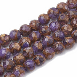 Honeyhandy Natural Chalcedony Beads Strands, Imitation Gold Clinquant Stone, Dyed & Heated, Round, Medium Purple, 10~10.5mm, Hole: 1mm, about 37~38pcs/strand, 14.96~15.35 inch(38~39cm)