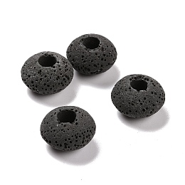 Honeyhandy Natural Lava Rock European Beads, Large Hole Beads, No Metal Core, Rondelle, Black, 16x10mm, Hole: 5mm