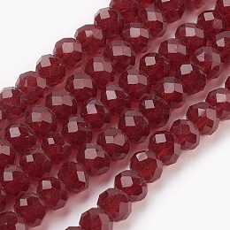 Honeyhandy Glass Beads Strands, Faceted, Rondelle, Dark Red, 6x4~5mm, Hole: 0.8~1mm, about 88~92pcs/strand, 15.5 inch~16 inch(39~45cm)