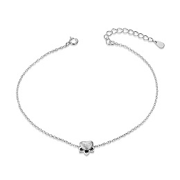 SHEGRACE Cute Design 925 Sterling Silver Anklet, with Enamel Paw, Platinum, 220mm