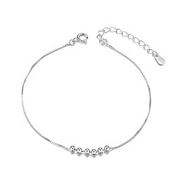 SHEGRACE Simple Elegant 925 Sterling Silver Anklet, with Six Small Beads, Platinum, 21cm