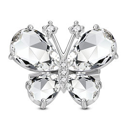 Honeyhandy SHEGRACE Brass Safety Brooch, with Grade AAA Cubic Zirconia, Butterfly, Platinum, 18.5x23.8mm