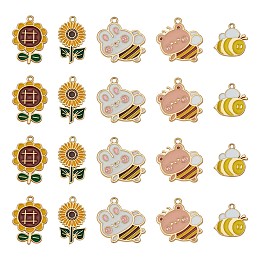 20Pcs Alloy Enamel Pendants, Golden, Sunflower & Wasp & Bees, Mixed Color, 17x20mm~25x20mm