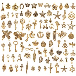 Arricraft 97Pcs Alloy Pendants, for Jewelry Necklace Bracelet Earring Making Crafts, Mixed Shapes, Antique Golden, 6~27x6~24mm