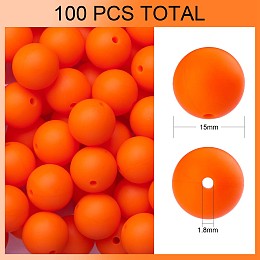 Honeyhandy 100Pcs Silicone Beads Round Rubber Bead 15MM Loose Spacer Beads for DIY Supplies Jewelry Keychain Making, Orange, 15mm