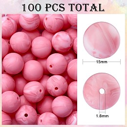 Honeyhandy 100Pcs Silicone Beads Round Rubber Bead 15MM Loose Spacer Beads for DIY Supplies Jewelry Keychain Making, Pearl Pink, 15mm