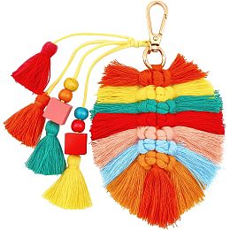 CHGCRAFT Pom Pom Tassel Boho Bag Charm Pendant Bohemian Tassel Pendant Decoration Knitting Leaf Cloth Charms for Bag Ornament, 8Inch