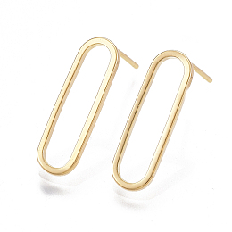 Honeyhandy Brass Stud Earrings, Nickel Free, Real 18K Gold Plated, Oval, 25x6.5mm, Pin: 0.8mm