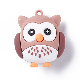 Honeyhandy PVC Cartoon Owl Doll Pendants, for Keychains, Indian Red, 43x37x26mm, Hole: 3mm