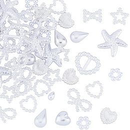 2 Bags/Box Plastic Cabochons 3D Nail Charms Multi Shapes Flower Heart Star Moon Bowknot Circle Pearls White Assorted for Manicure DIY Beautiful Crafts Jewelry Accessories Decoration