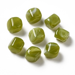 Transparent Acrylic Beads, Two Tone, Cube, Olive, 11.5x11.5x8.5mm, Hole: 1.8mm, about: 855pcs/500g