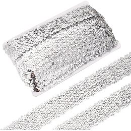 PandaHall Elite 11 Yards Silver Sequin Trimmings, 1.88 inch Wide Elastic Trim Crafts Paillette Sequin Strip Shiny Sewing Glitter Ribbon for Dress Embellish Headband Costume Christmas Party Decoration