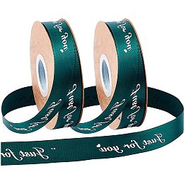 CHGCRAFT Just for You Satin Ribbon Double Face Satin Ribbon Double Sided Solid Polyester Ribbon with Word Printed for Gift Wrapping Decoration Floral Arrangement Craft Supplies Dark Green