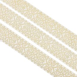 SUPERFINDINGS 1 Roll Ethnic Style Jacquard Ribbon 7.66 Yards 50mm Wide White Golden Embroidery Polyester Ribbons Floral Fabric Trim Ribbon for DIY Clothing Sewing Decorations