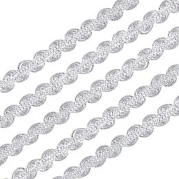 FINGERINSPIRE 25 Yard Metallic Scroll Braid Trim Embellishment, 3/8inch Wide Silver Polyester Ribbon with Wave Pattern for Garment Accessories, Costume or Jewelry, Crafts and Sewing