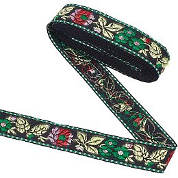 FINGERINSPIRE 5.5 Yard Embroidery Jacquard Trim 1.3 inch Vintage Woven Ribbon Black Floral with Leaves Woven Lace Ribbon Fabric Vintage Jacquard Ribbon Trim by The Yard for Clothing Bags Hats