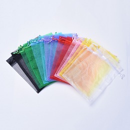 Honeyhandy Solid Color Organza Bags, Wedding Favor Bags, Favour Bag, Mother's Day Bags, Rectangle, Mixed Color, 18x13cm, 40pcs/set