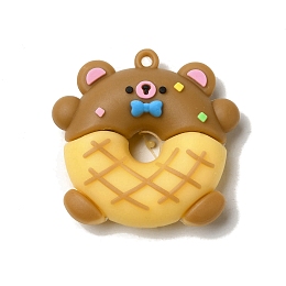 Honeyhandy Donut PVC Plastic Cartoon Pendants, for DIY Keychain Making, Bear, 41x43x13mm, Hole: 3mm