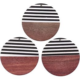 CHGCRAFT 30pcs Resin Wood Pendants Flat Round Wooden Pendants Oval Sienna Pendants for Jewelry Making Hole 2mm