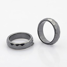 Honeyhandy Non-Magnetic Synthetic Hematite Wide Band Rings, Faceted, Black, 19mm