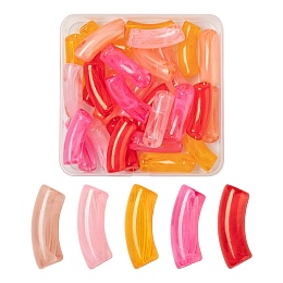 Honeyhandy 30Pcs 5 Colors Acrylic Beads, Imitation Gemstone, Curved Tube, Mixed Color, 34.5x13x11mm, Hole: 3.5mm, 6pcs/color