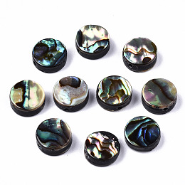 Honeyhandy Natural Abalone Shell/Paua Shell Beads, Flat Round, Colorful, 8.5x3.5mm, Hole: 0.8mm