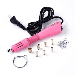 Honeyhandy Hotfix Rhinestone Applicator Tool, Type A Plug(US Plug), with Random Color SS16 Rhinestone, Hot Pink, 18.5x4x2.3cm