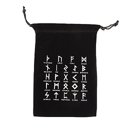 Honeyhandy Runes Velvet Jewelry Storage Drawstring Pouches, Rectangle Jewelry Bags, for Witchcraft Articles Storage, Black, 18x12cm