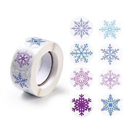 Honeyhandy Christmas Themed Flat Round Roll Stickers, Self-Adhesive Paper Gift Tag Stickers, for Party, Decorative Presents, Snowflake Pattern, 25x0.1mm, about 500pcs/roll