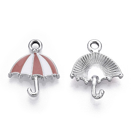 Honeyhandy Alloy Pendants, with Enamel, Platinum, Umbrella, Pink, 19x15.5x3mm, Hole: 2mm