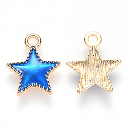 Honeyhandy Alloy Enamel Charms, Star, Light Gold, Blue, 15x13x2mm, Hole: 1.6mm