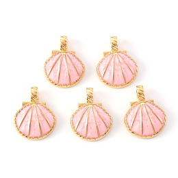 Honeyhandy Alloy Enamel Pendants, Shell, Light Gold, Pink, 24.5x19x3.5mm, Hole: 4x2.5mm