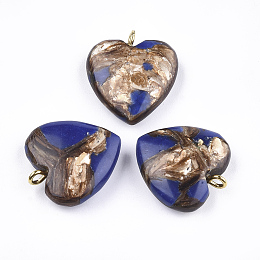 Honeyhandy Assembled Bronzite and Lapis Lazuli Pendants, with Iron Findings, Heart, Golden, 20~22x19~20x5~7mm, Hole: 2mm