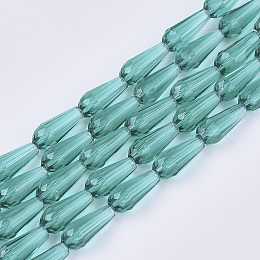 Honeyhandy Transparent Glass Beads Strands, Faceted, Teardrop, Light Sea Green, 9~10x4mm, Hole: 1mm, about 72pcs/Strand, 26.38~27.17 inch(67~69cm)