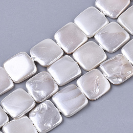 Honeyhandy Shell Pearl Beads Strands, Spray Painted, Square, WhiteSmoke, 14~15x14~15x3~4mm, Hole: 0.8mm, about 25pcs/Strand, 14.96 inch