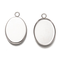 Honeyhandy 304 Stainless Steel Pendant Cabochon Settings, Plain Edge Bezel Cups, Oval, Stainless Steel Color, Tray: 20x15mm, 24.5x16x1.3mm, Hole: 2.5mm