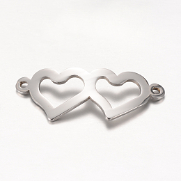 Honeyhandy 201 Stainless Steel Links connectors, Heart, Stainless Steel Color, 31.5x12.5x1mm, Hole: 1.5mm