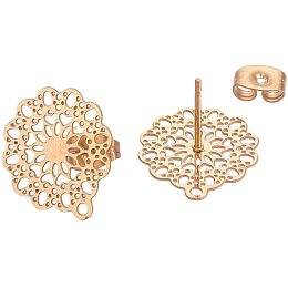 UNICRAFTALE 10pcs Flower Stainless Steel Stud Earring with Loop Earring Posts with Backs Golden Earring with Stoppers DIY Earring Components for Jewelry Making 16x14mm Hole 1mm, Pin 0.7mm