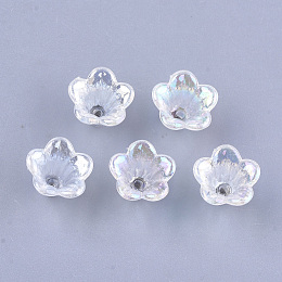 Honeyhandy Transparent Acrylic Bead Caps, Trumpet Flower Beads, AB Color, 5-Petal, Flower, Clear, 10x14x13.5mm, Hole: 1.6mm