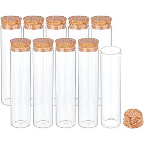 BENECREAT 10 Pack 60ml Glass Test Tube with Cork Stopper Clear Flat Mini Glass Bottles Jars for Lab, Party Favors, Candy, Spices, Beads