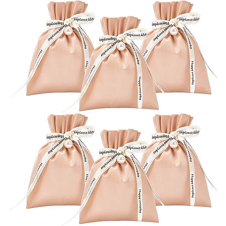 BENECREAT 6PCS Leather Candy Pouches Drawstring Gift Bags Champagne Waterproof Pouch for Jewelry Organizer, Mother's Day, Wedding Favors Packaging, 5.6x4.3