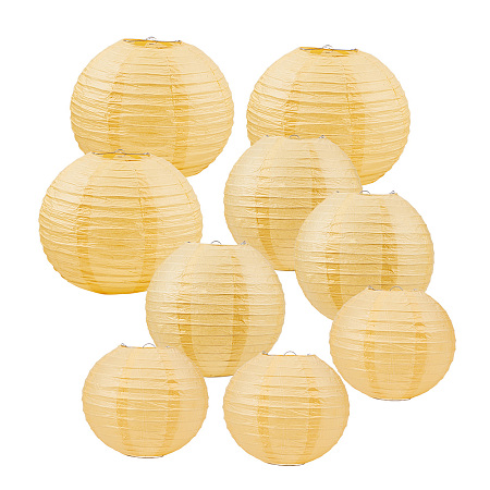BENECREAT 21 Pack 3 Size Yellow Paper Lanterns Round Paper Lamps for Birthday Wedding Party Baby Shower Decorations Crafts, Table and Wall Decoration