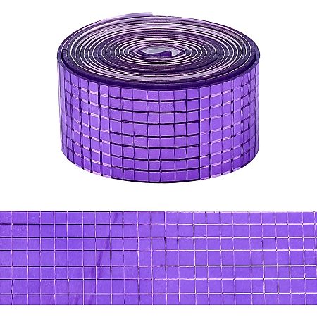 AHANDMAKER Glass Mirror Wall Sticker, 8.2 Feet Self-Adhesive Mosaic Tiles, Square Glass Mirrors Tiles with Adhesive Back for Home Living Room Bedroom Decoration, Purple 5x5mm