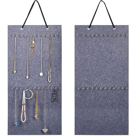arricraft 1 Pcs Hanging Jewelry Organizer, Felt Hanging Organizer Holder Rectangle Wall Hanging Jewelry Organizer with 24 Pcs Iron Hangers for Necklace & Earring & Ring Display (Gray)