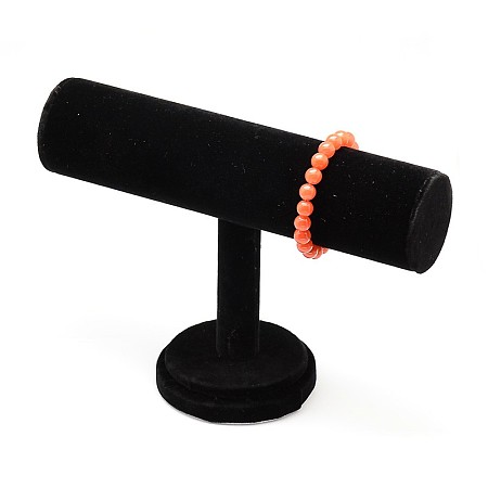 Honeyhandy T Bar Plastic Jewelry Bracelet Displays, Covered with Velvet, with Wooden Base, Black, 15x22x5.5cm
