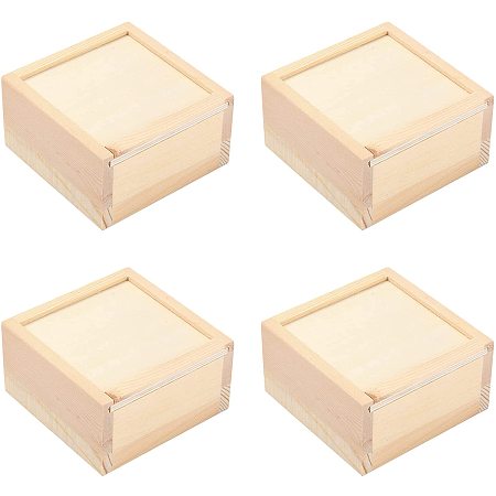 GORGECRAFT 4PCS Wooden Unfinished Storage Box with Slide Top Natural Wood Box for Crafts DIY Jewelry Box and Home Storage(3.54