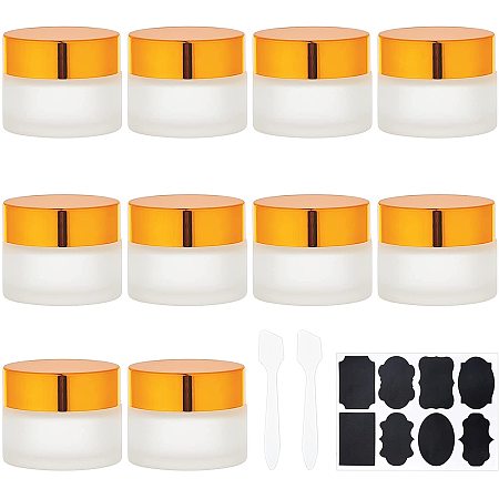 BENECREAT 12Pack 15ml Empty Jars Frosted Glass Refillable Cream Bottle Face Cream Box Pot with Golden Aluminum Cover, Spoon and Sticker for Makeup Lip Balm Eyeshadow Essential Oils, 46x32.5mm